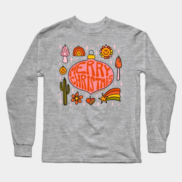 Merry Christmas Ornament Long Sleeve T-Shirt by Doodle by Meg